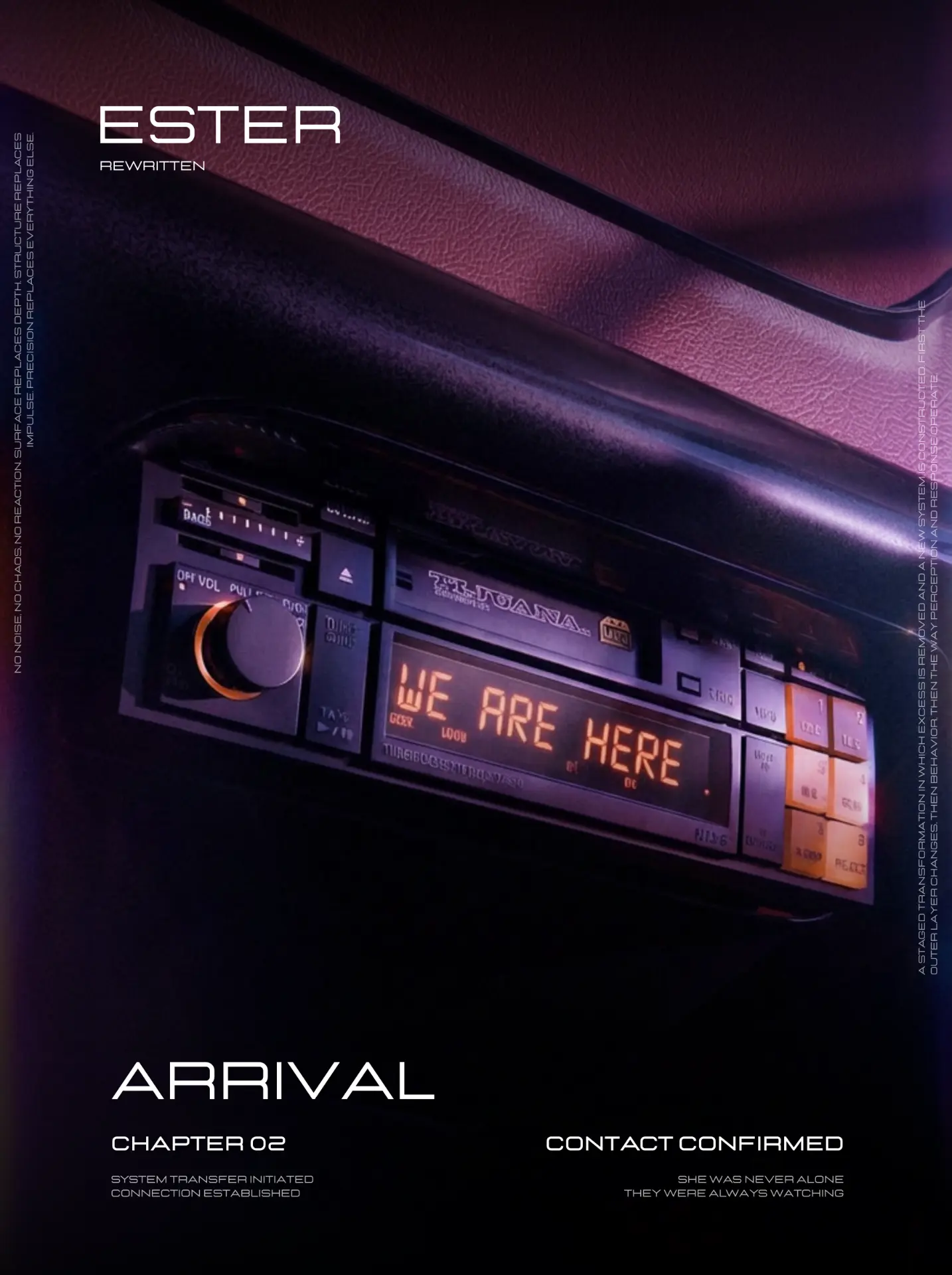Arrival poster · car radio, WE ARE HERE