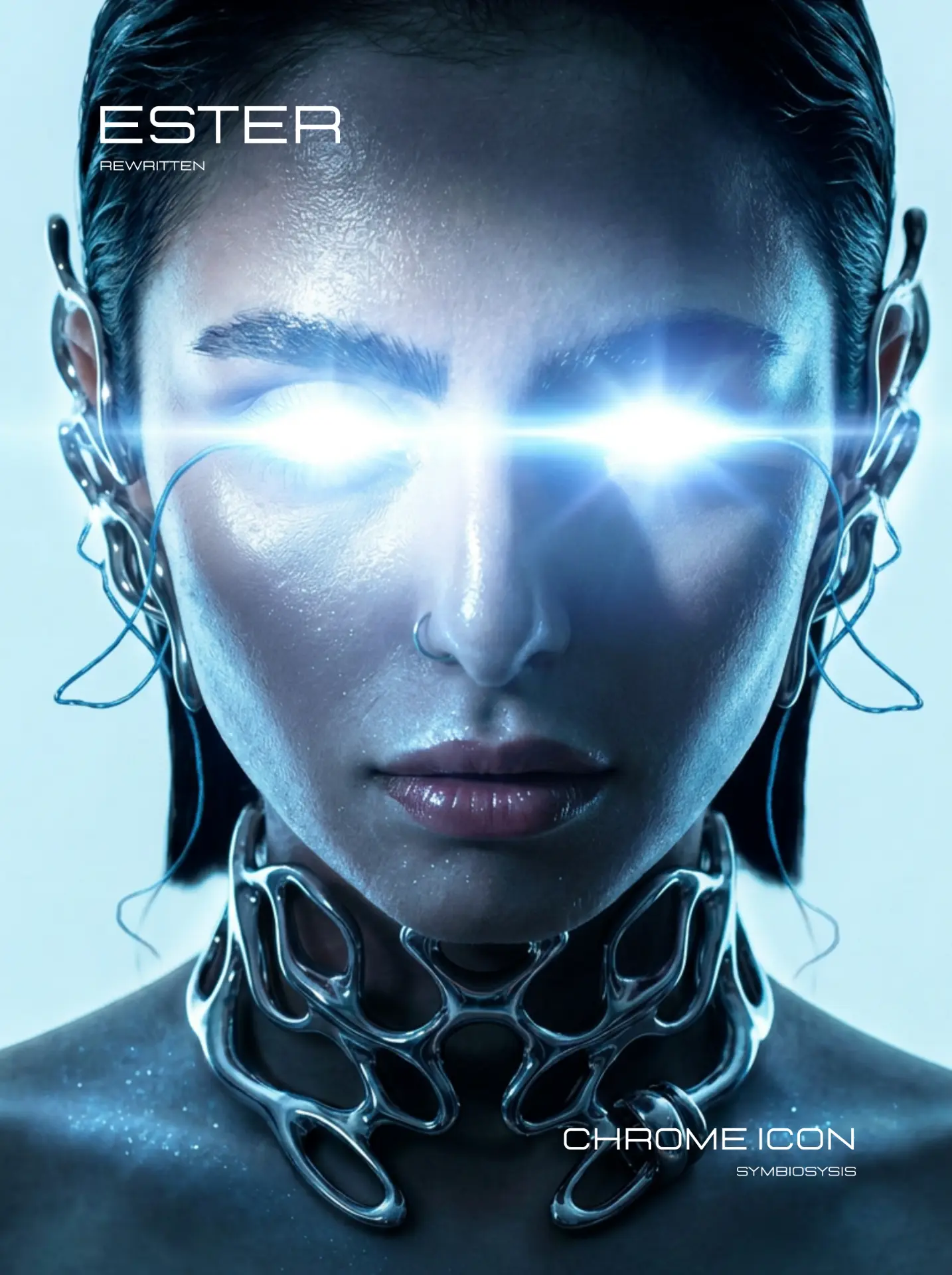 Chrome Icon poster · chrome choker portrait with light burst