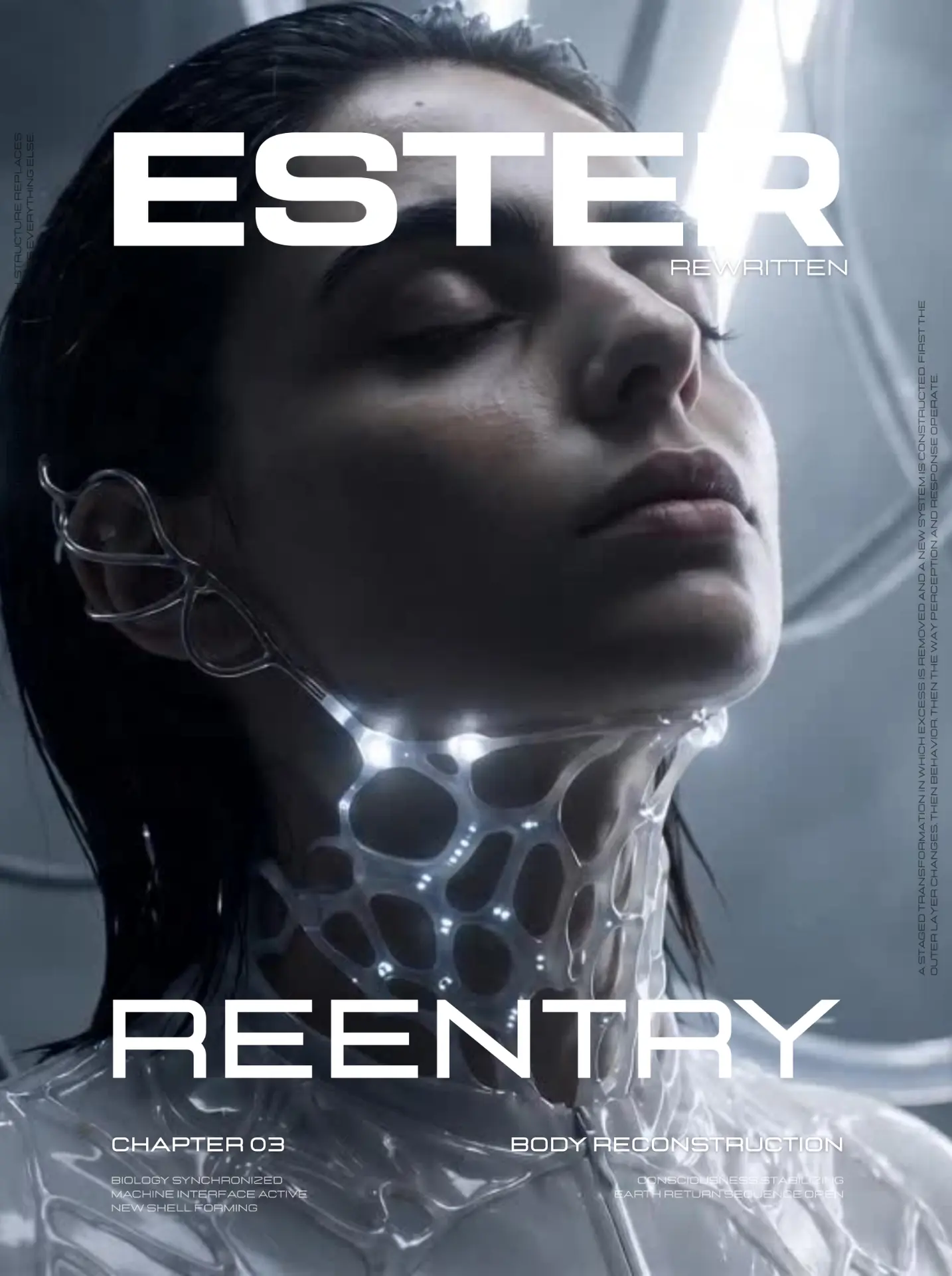 Reentry poster · portrait with illuminated neck lattice