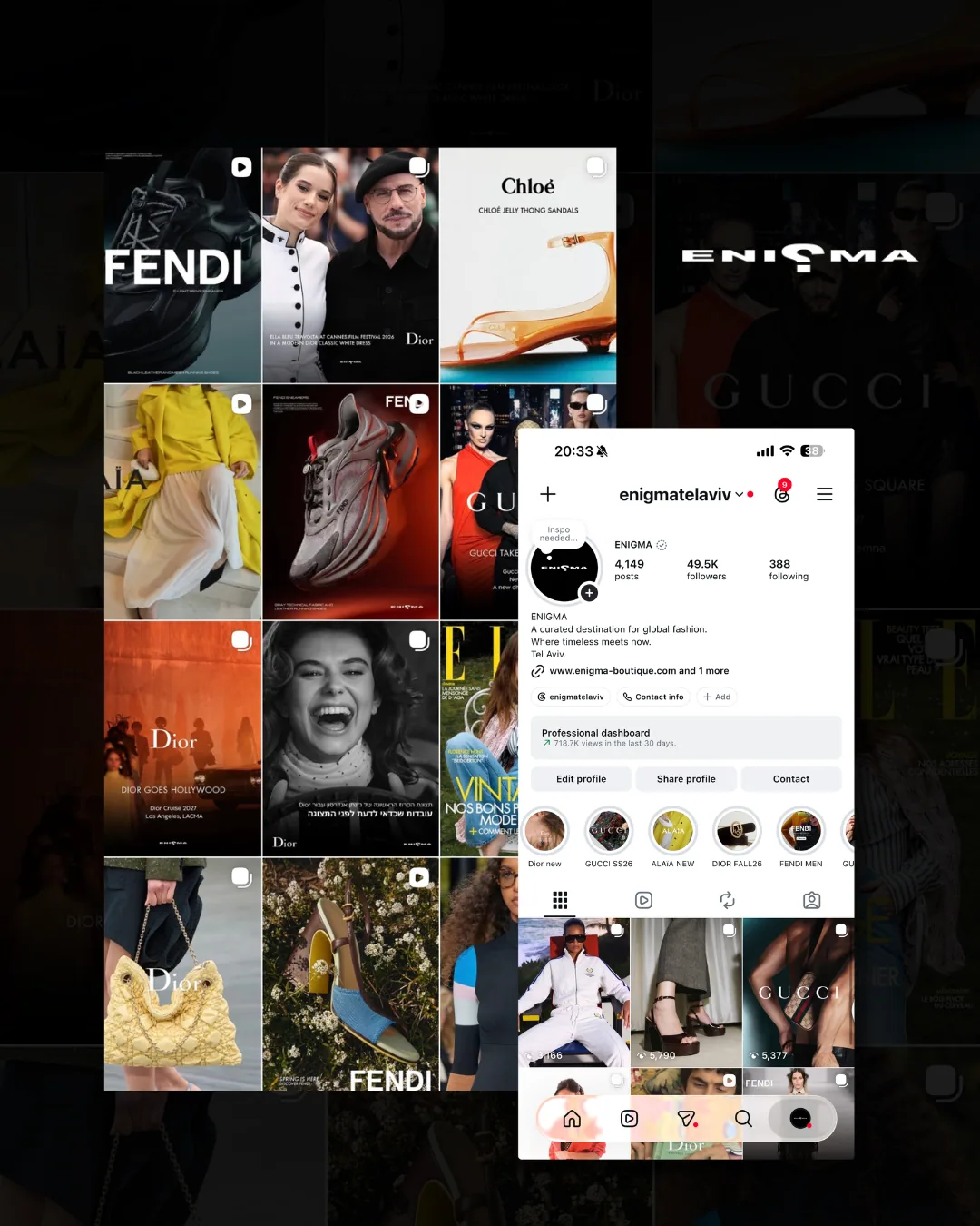 Enigma Tel Aviv Instagram feed and campaign visuals