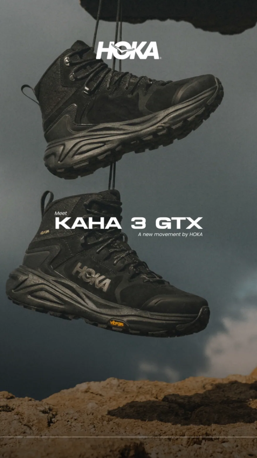 HOKA Kaha 3 GTX suspended boots campaign story design