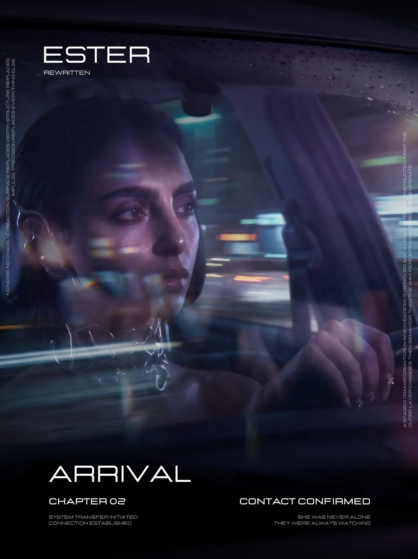 Arrival poster · night drive city lights