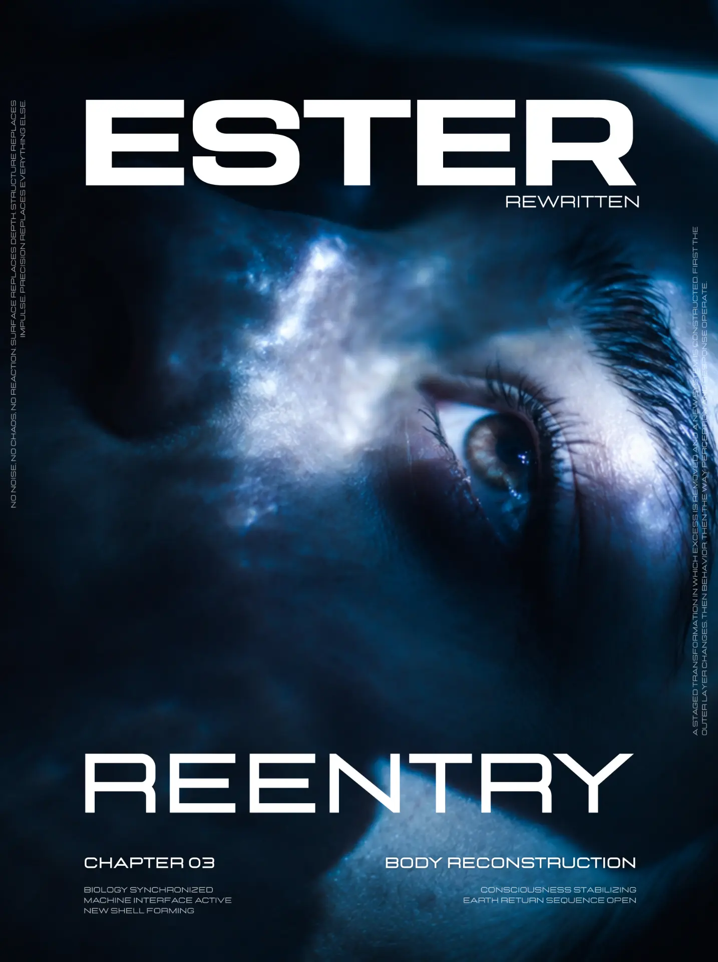 Reentry poster · eye close-up in blue light
